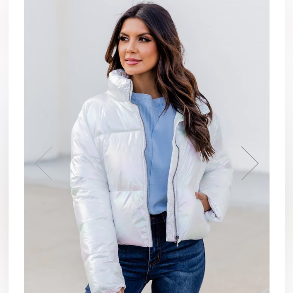 Pink Lily Feeling My Best Iridescent Cinch Puffer Jacket SMALL